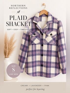 Northern Reflections Lavender and Cream Plaid Shacket NWOT - Small